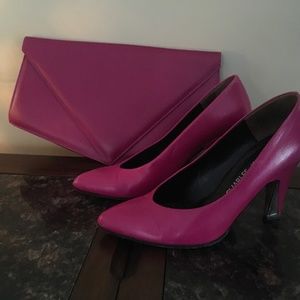 Charles Jourdan Barbie Pink pumps and envelope bag with strap